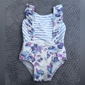 Ruffle Butts Floral Swimsuit with Purple Stripes. Barely Worn! 18-24 Months.